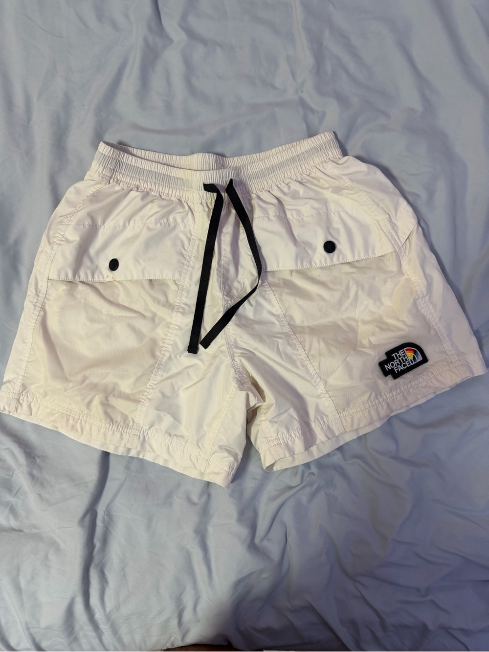 The North Face Men’s White Athletic Shorts with Black Drawcord